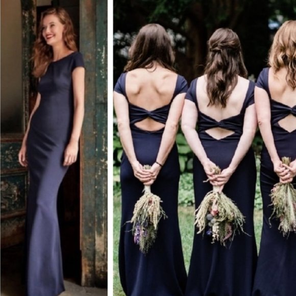 New Katie May BHLDN Madison 14, 16, 20 Blue Bow Back Long Bridesmaid Maxi Gown - Picture 1 of 11